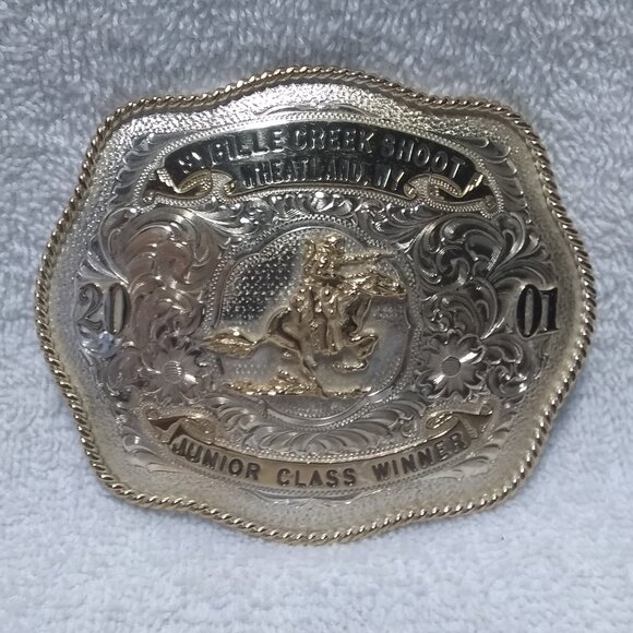 AQHA CMSA Cowboy Mounted Shooting Association Trophy Buckle Sybille Creek Shoot - Picture 1 of 12